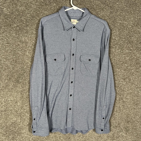 Faherty Brand Legend Sweater Shirt Mens XL Blue Stripe Twill Long Sleeve Button